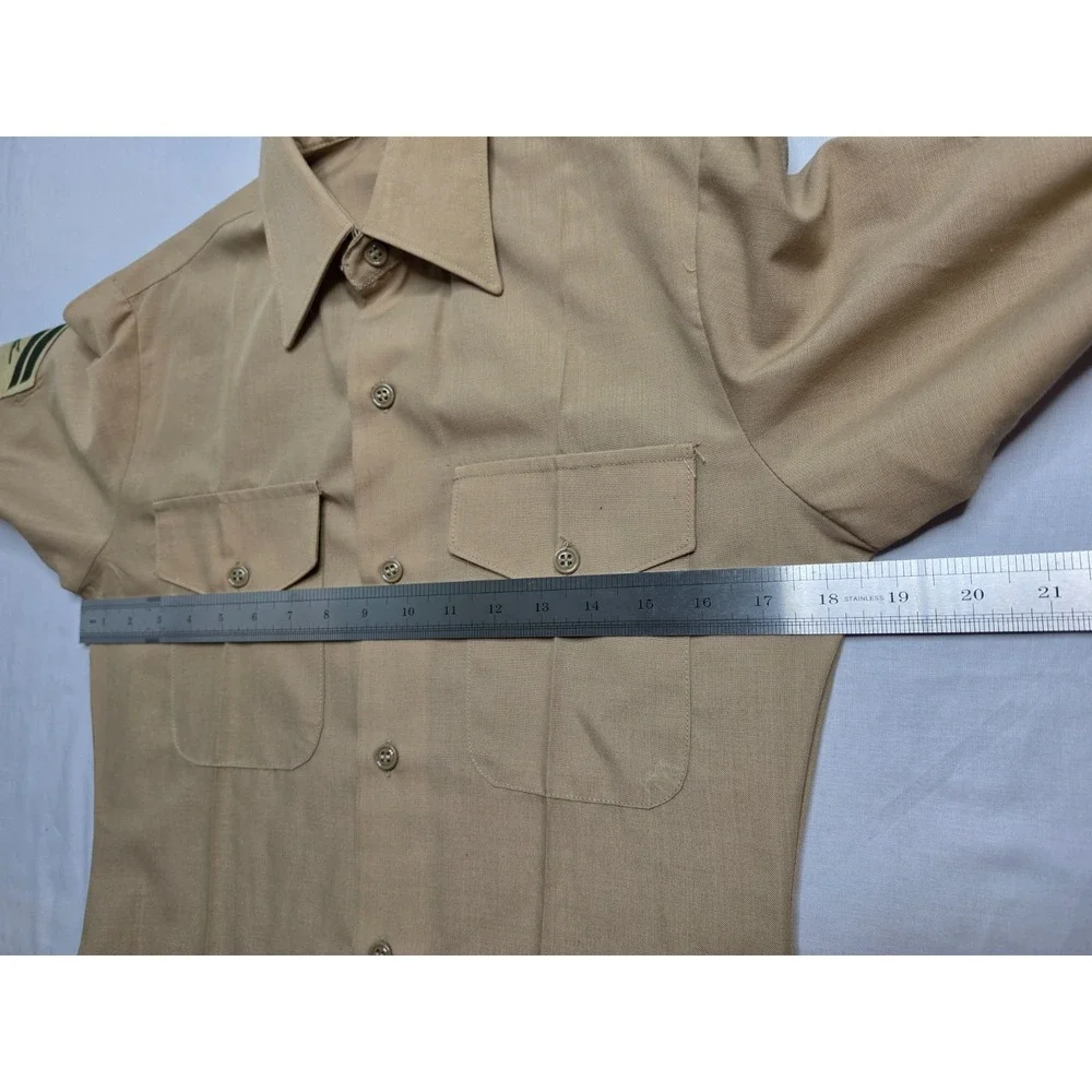 Men's Uniform Shirt 14x34 Khaki Wool Rifle Patch Button-Up Military Lot of 2